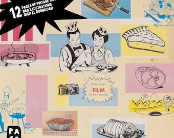 Vintage BBQ Ephemera – Mid-Century Scrapbook Paper (Digital Download)