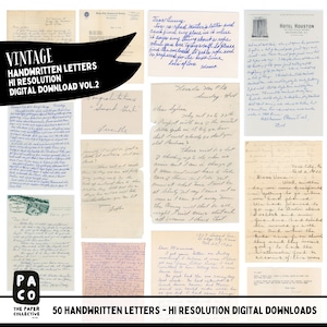 Pacote de coisas efêmeras, 50 cartas manuscritas vintage para download instantâneo, pacote de registro no diário, kit de diário indesejado, fundos de papel antigos.
