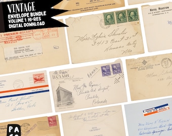 Bunt med efemerapapper, 50 vintage handskrivna kuvert, direktnedladdning, journalpaket, skräpjournalkit, antikt huvudbokspapper
