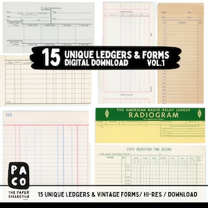 Pacote de coisas efêmeras, papel de registro vintage, formulários antigos para download instantâneo, pacote de registro no diário, kit de lixo eletrônico, fundos de papel antigos