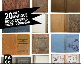 Antique Book Covers Ephemera, Vintage Collage, Junk Journal (Digital Download)