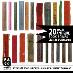 Ephemera Bundle, 32 Vintage Book Spines for Instant download, Journaling bundle, Junk Journal kit with Antique Book Covers and Spines