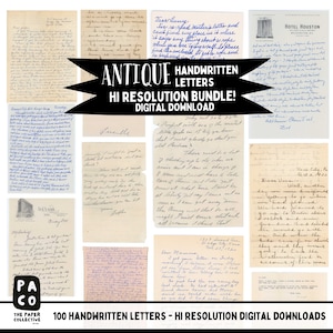 ENORME paquete de efímeras, 100 cartas escritas a mano vintage para descarga instantánea, paquete de diario, kit de diario basura, fondos de papel antiguos.
