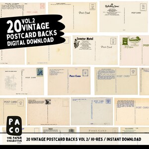 Ephemera Bundle, 20 Vintage Postkartenrückseiten Sofortiger download, Vintage Handschrift, druckbare Ephemera, Journaling Bundle, Junk Journal Kit.