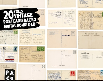 May include: A collage of 20 vintage postcard backs, featuring a variety of designs and styles. The postcards are all in black and white and have a worn, aged look. The text on the postcards is mostly illegible, but some of the words that can be made out include "Post Card", "Holiday Inn", and "El Cielone".