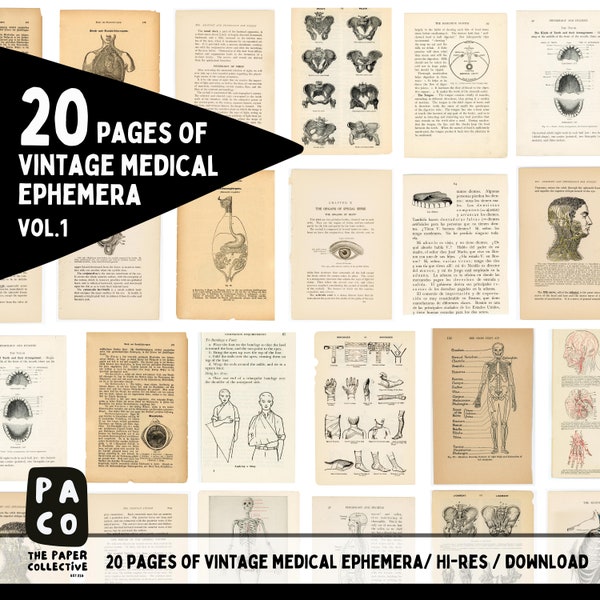 Ephemera Bundle, Medical Ephemera for Instant download, Journaling bundle, Junk Journal kit, Vintage medical illustrations