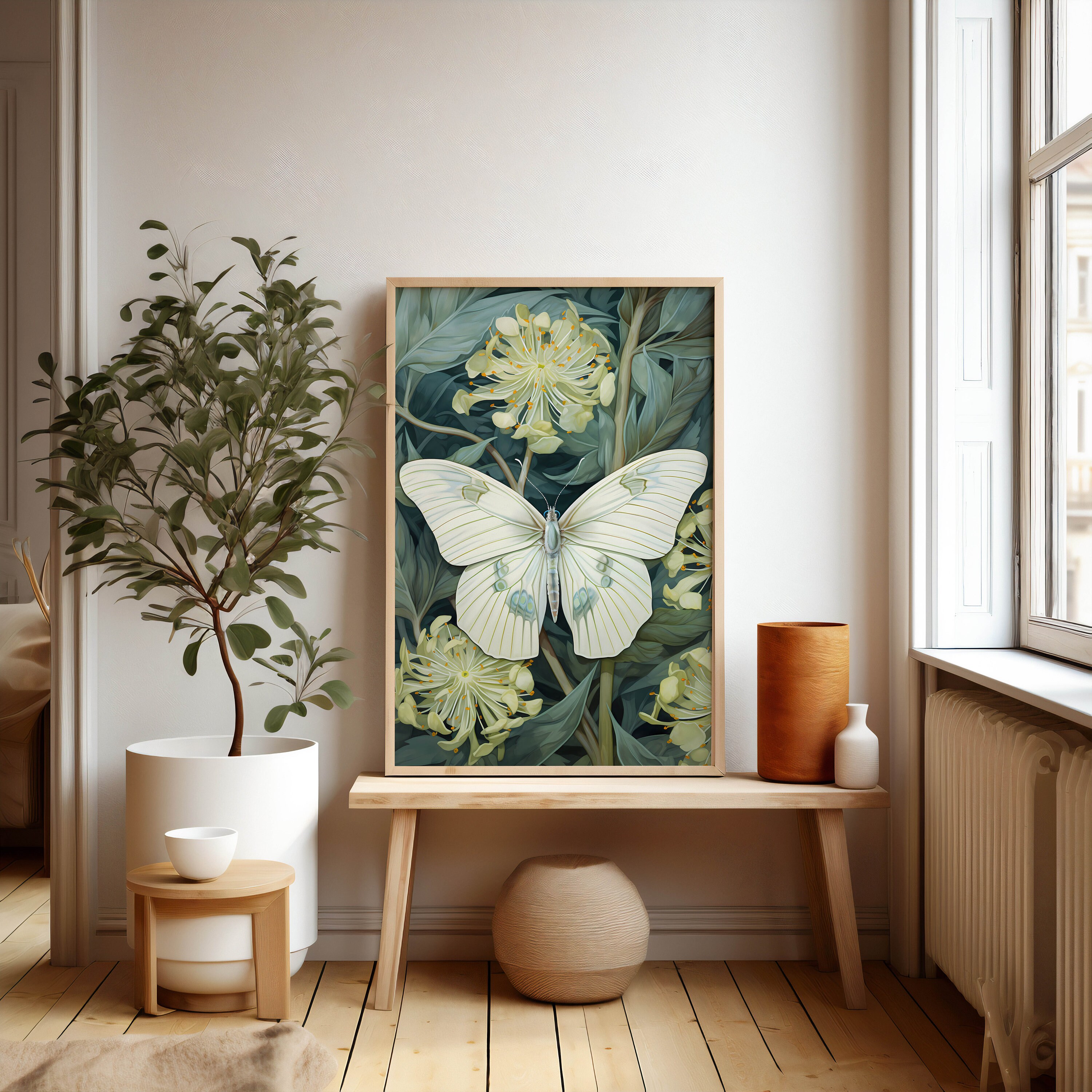 William Morris Butterfly Printable Wall Art, Boho Floral Botanical Art ...