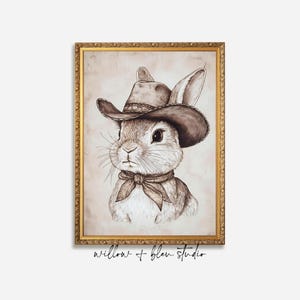 Vintage Cowboy Bunny Print: Neutral Nursery Decor (Digital Download)