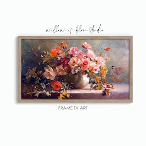 Cornice floreale autunnale, arte televisiva, caldo dipinto di fiori autunnali color corallo bordeaux arancione, salvaschermo per carta da parati, arredamento stagionale per cottage e fattoria