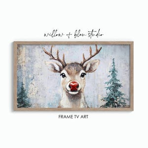 Vintage Rudolph rote Nase Rentier Rahmen TV-Kunst, neutrale festliche Weihnachten Winterferien Wald Natur, saisonale Party Wallpaper Bildschirmschoner