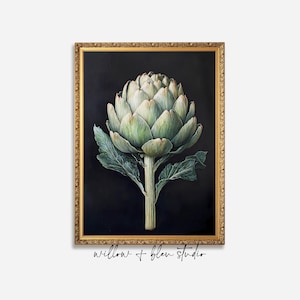 Stimmungsvolle Artischocke Malerei, dunkle botanische druckbare Wandkunst, Gemüse Poster, Vintage Küchenkunst, französische Küchenkunst, digitaler Download