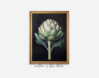 Moody Artichoke Wall Art, Vintage Botanical Kitchen Printable, Cottage Farmhouse Digital Download