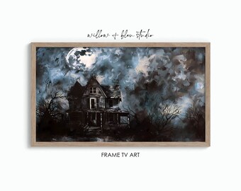 Spooky Haunted House Halloween Frame TV Art, Gothic Digital Wall Decor, Eerie Instant Download