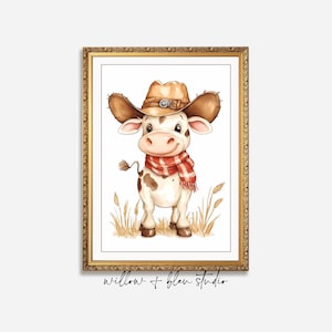 Cowboy Cow Nursery Print: Whimsical Western Art (Digital Download)