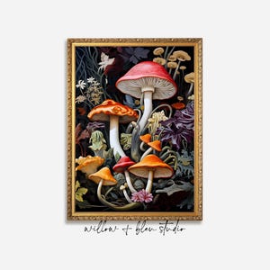 Moody Mushroom Botanical Print: Dark Fungi, Boho Dorm Decor (Digital Download)
