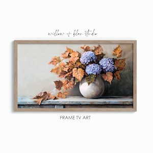 Fall Hydrangea Frame TV Art: Rustic Autumn Leaves (Digital Download)