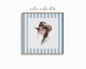 Coastal Cowgirl Art Printable, Watercolor Western Country Decor, Rustic Nursery Digital Download