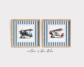Vintage Airplane Printable Set, Aviation Nursery Decor, Boys Room Digital Download