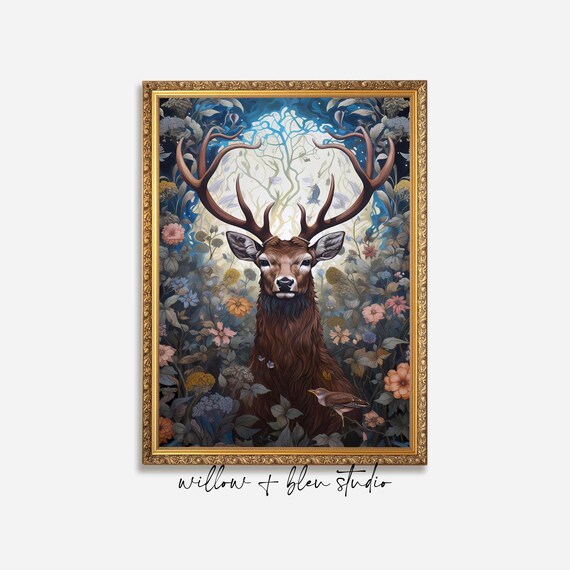 William Morris Deer Printable, Arts and Crafts Stag Wall Art 