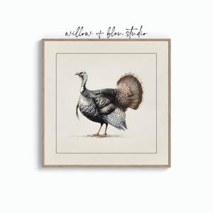 Vintage Turkey Illustration, Rustic Autumn Wildlife Bird Print, Country Farmhouse Printable Digital Download
