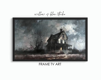Haunted House Halloween Frame TV Art, Spooky Gothic Artwork, Atmospheric Fall Digital Download