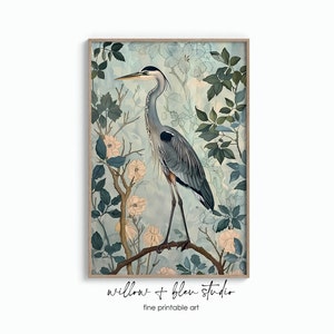 William Morris Heron Print Instant Download Chinoiserie Wall Art Rococo Art Nouveau Floral Botanical Prints Maximalist Grandmillenial Decor