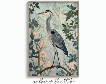 William Morris Heron Print Instant Download Chinoiserie Wall Art Rococo Art Nouveau Floral Botanical Prints Maximalist Grandmillenial Decor