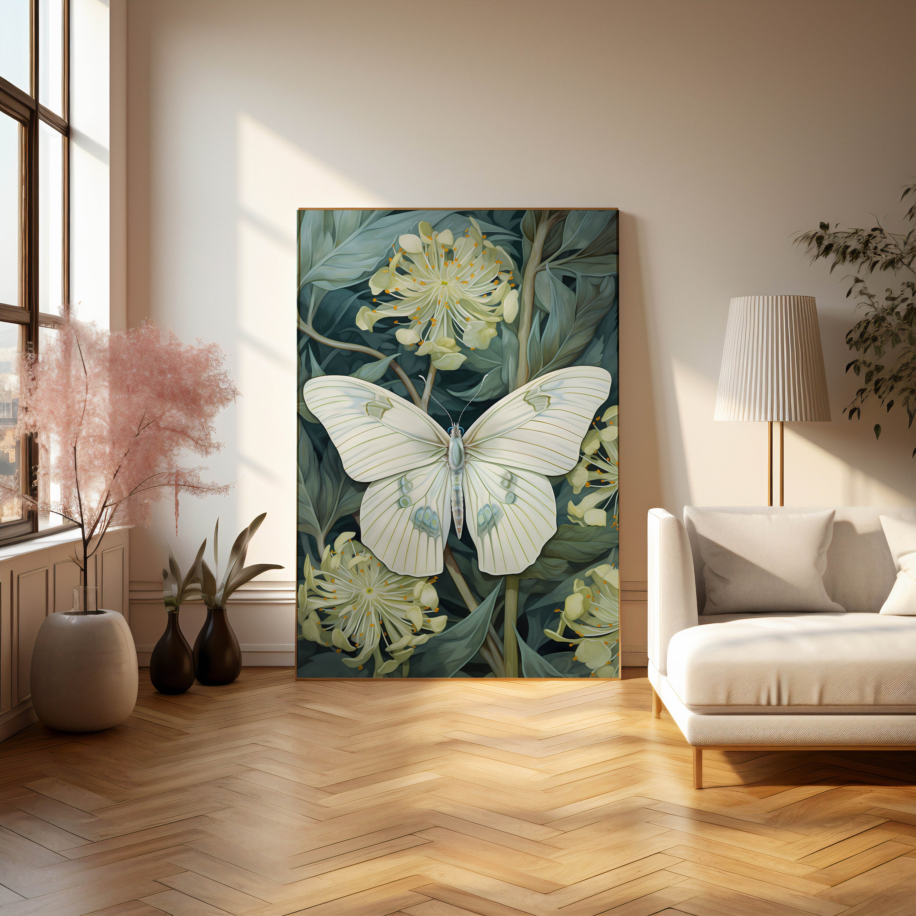 William Morris Butterfly Printable Wall Art, Boho Floral Botanical Art ...