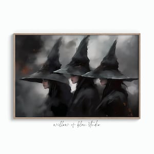 Arte de parede para impressão de bruxa de Halloween mal-humorada, pôster assustador de outono das irmãs bruxas, decoração de outono gótica da Dark Academy, download digital