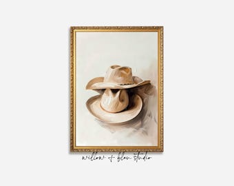 Rustic Cowboy Hat Wall Art, Western Farmhouse Printable, Neutral Cowgirl Digital Download