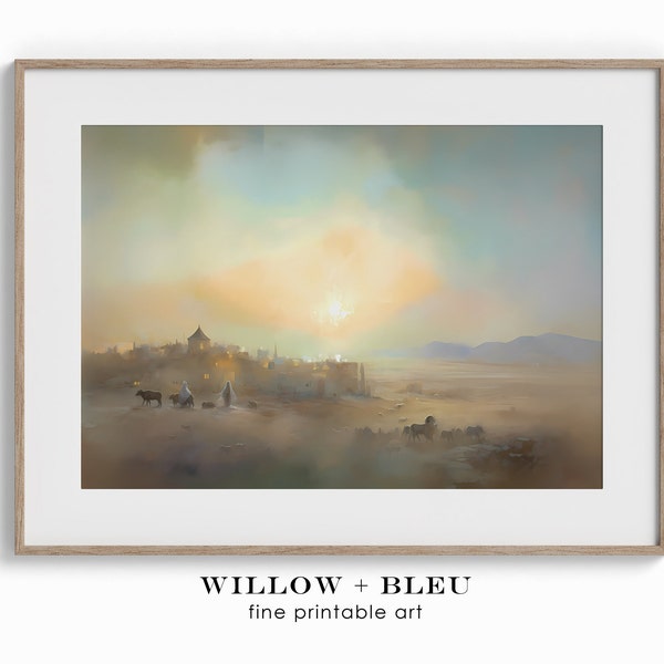 PRINTABLE Desert Landscape Painting, Biblical Art Star of Bethlehem Art Nativity Painting Biblical Christmas Painting Virgin Mary Art