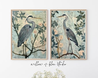 William Morris Heron Print Set: Chinoiserie Rococo Floral Art (Digital Download)