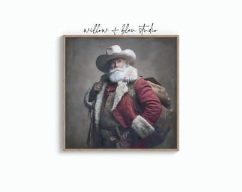 Cowboy Santa Printable Wall Art, Western Christmas Decor, Rustic Holiday Digital Download