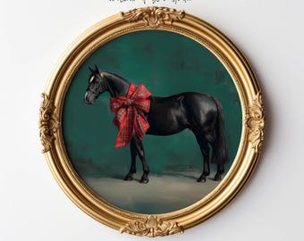 Lámina navideña de caballo inspirada en Ralph Lauren, arte mural ecuestre vintage, descarga digital imprimible cuadrada