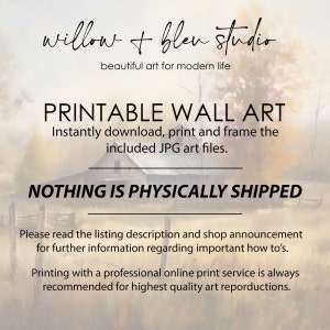 Puede incluir: Arte de pared imprimible con una pintura de acuarela de un granero en un campo con &aacute;rboles. El texto "Printable Wall Art" est&aacute; en la parte superior de la imagen, y el texto "Nothing is Physically Shipped" est&aacute; en la parte inferior de la imagen.