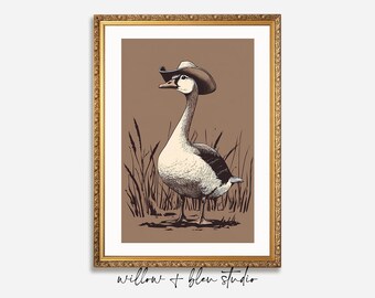 Silly Goose Cowboy Printable. Neutral Western Nursery Decor, Vintage Illustration Digital Download