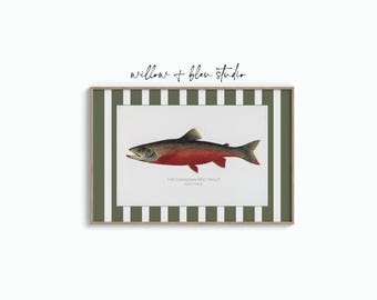 Vintage Trout Illustration Printable Art, Lake House Fishing Decor, Rustic Cabin Digital Download