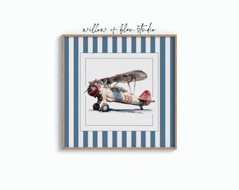 Vintage Airplane Nursery Printable, Baby Boy Aviation Decor, Classic Kids Room Digital Download