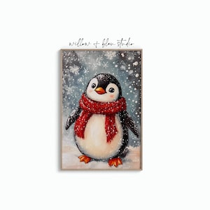 Retro Weihnachts-Pinguin Print: Festliche Winter Feiertage Dekor (Digitaler Download)