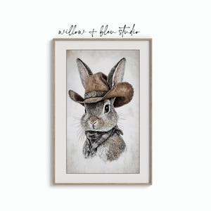Cowboy Rabbit Print: Neutral Western Nursery Art (Digital Download)