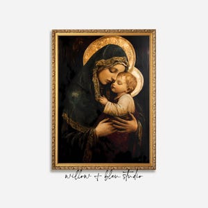 Vintage christliche Krippe druckbare Wandkunst, Mary Jesus Madonna Weihnachtsdruck, biblisches religiöses katholisches Feiertagsdekor