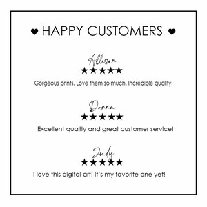 Puede incluir: Un fondo blanco con texto negro que dice "HAPPY CUSTOMERS". Debajo del texto hay tres rese&ntilde;as de clientes con nombres, calificaciones de cinco estrellas y comentarios. Las rese&ntilde;as son de Allison, Donna y Judy.