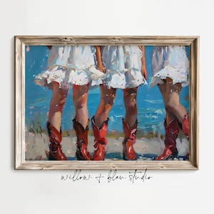 Coastal Cowgirl Red Boots Print: Beachy Preppy Wall Art (Digital Download)