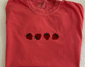 Strawberries Comfort Colors Embroidered T Shirt