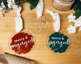 Handmade Acrylic Ornament, Merry & Engaged Christmas Ornament