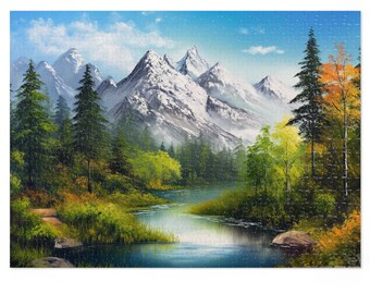 Bob Ross – Blue River Nature Puzzle – 1000 Teile – Mit Leinwandstruktur – Für Entspannung & Deko – Geschenk Für Alle Altersgruppen Bob Ross – Blue River Nature Puzzle – 1000 Teile – Mit Leinwandstruktur – Für Entspannung & Deko – Geschenk Für Alle Altersgruppen