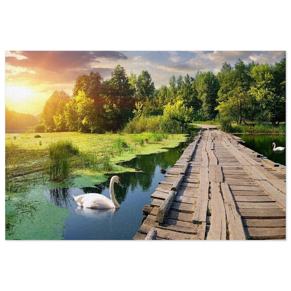 Swan Lake 1000 Piece Puzzle EZ 2 Hold - Swan Lake Romance- 500 Oversized Piece Puzzle