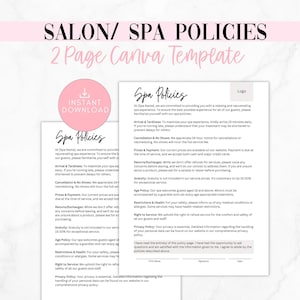 Spa Cancellation Policy Template, Editable Salon Policy Template, Spa Privacy Policy, Esthetician Template, Esthetician Forms, Salon Consent