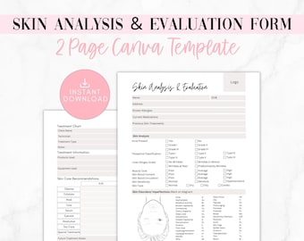 Editable Skin Care Analysis Form, Skin Consultation Form, Evaluation Form, Esthetician Business Forms, Freelance Esthetician Template