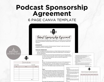 Podcast Sponsorship Agreement Template, Podcast Sponsorship Contract Template, Podcast Sponsor Contract PDF, Editable Podcast Forms, Instant